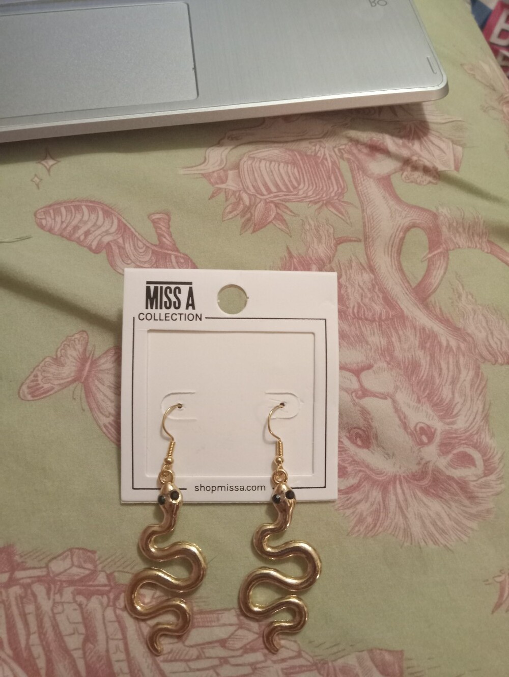 NWOT Gold & Black Rhinestone Snake Dangle Earrings